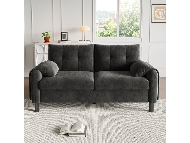  Canapé 2 places modenvie en chenille gris 158 x 80 x 88,5 cm avec poches latérales  - Conforama B