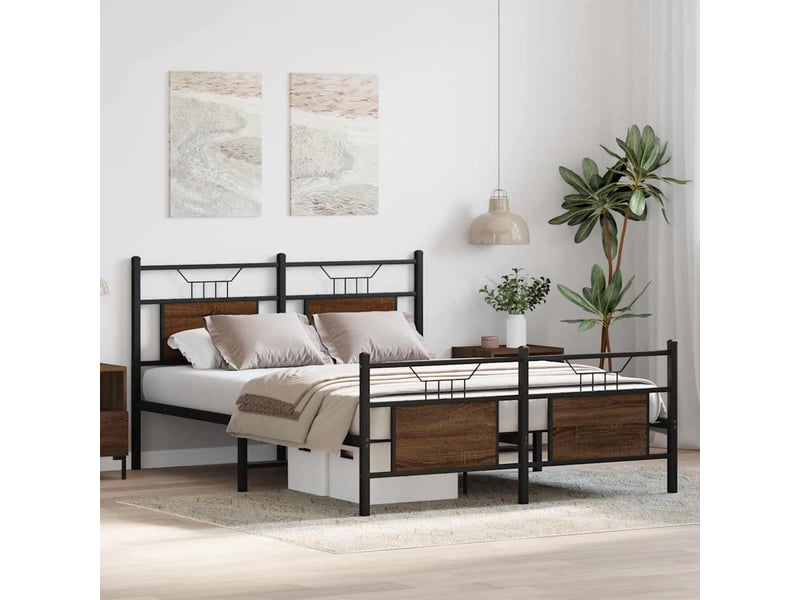  Lit double- lit adulte -  cadre de lit sans matelas chêne marron 150x200 cm  - Conforama D