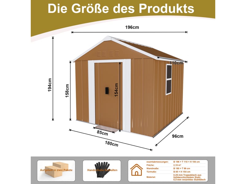  Abri de jardin en acier 1,8 × 1 m, porte verrouillable, fenêtre et ventilation, sans plancher  - Conforama C
