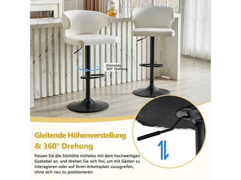  Lot de 2 tabourets de bar réglables,49,7x45x85-110 cm,pivotants,pu,blanc  - Conforama E