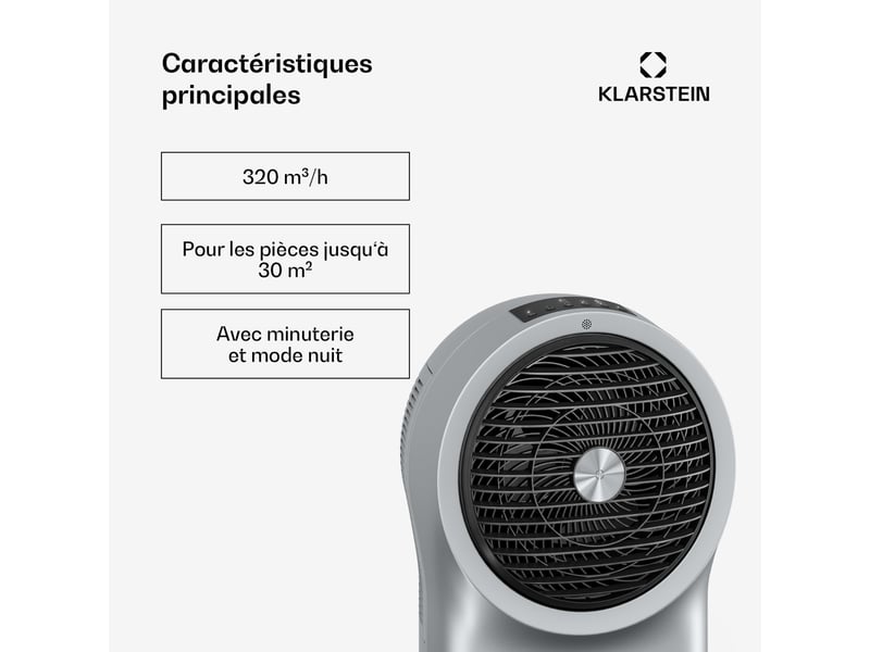 Klarstein whirlwind rafraîchisseur d'air 320 m³h 6l 30 m² 2 pains de glace 3 modes 60w gris  - Conforama B