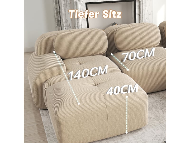 Canapé d'angle modulable en velours côtelé, beige, 208 x 178 x 70 cm Fay Lum - Conforama D