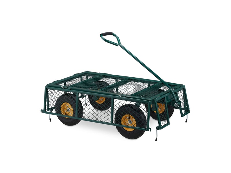  Chariot de transport mobile jardin 120 x 60 x 60 cm capacité 250 kg côtés rabattables en acier vert 13_0011078  - Conforama C