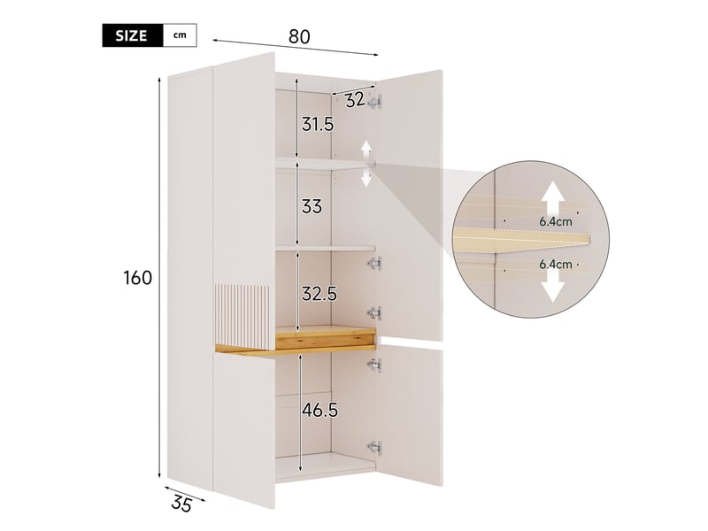  Armoire de rangement haute 80x35x160cm, 1 tablette ajustable, 4 portes à motifs striés, bureau ou entrée, meuble haut pour le séjour  - Conforama D