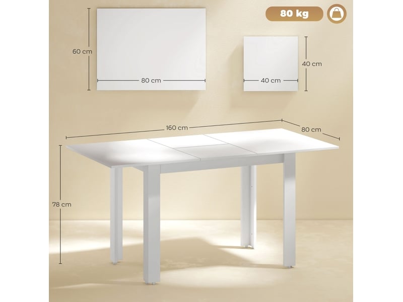  Table à manger extensible 120-160x80 cm – blanc brillant – mécanisme papillon, 4 à 6 personnes  - Conforama C