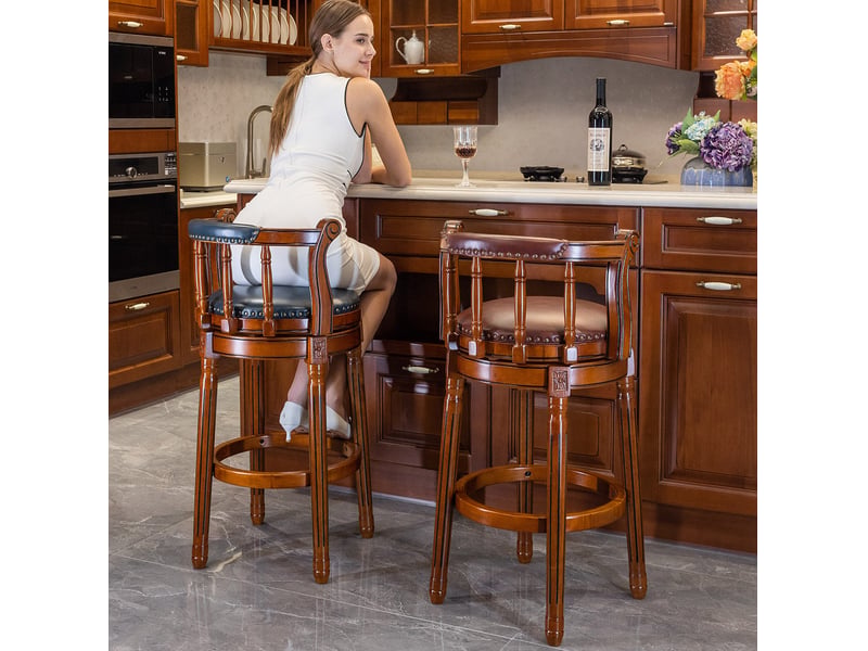  Tabouret de bar pivotant 54.8x54.8x96 cm avec dossier bois marron  - Conforama C