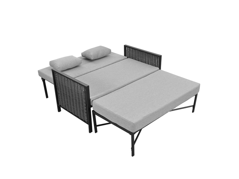 Canapé de jardin 2 places convertible bain de soleil, dossier réglable 5 positions, gris  - Conforama D