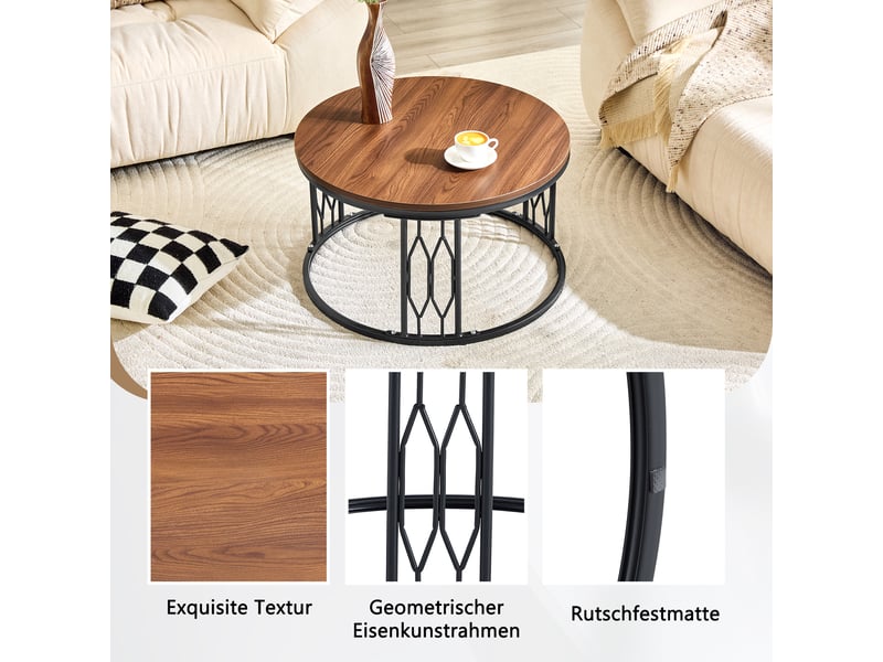 Table basse ronde avec structure ouverte et cadre métallique, style moderne, pour salon, 70 × 40,5 cm  - Conforama E