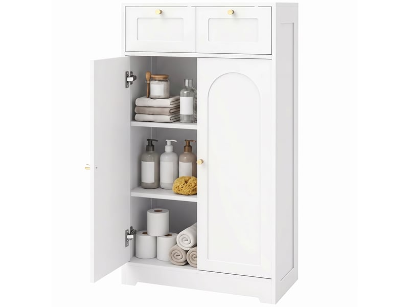  Meuble de salle de bain 2 tiroirs 2 portes blanc 60 x 30 x 108 cm  - Conforama B