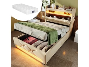 Lit coffre 90x200 cm <strong></strong>  <strong></strong> coloris beige