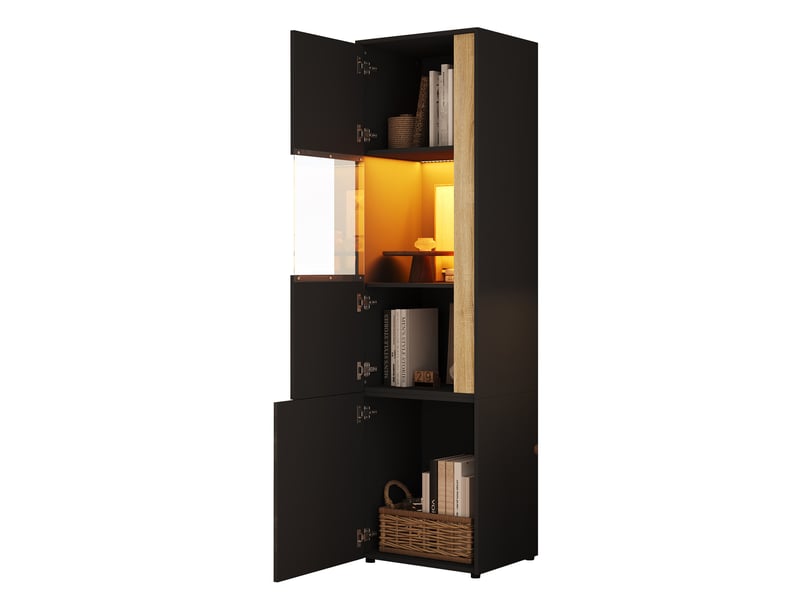  Vitrine haute led 50x40x179 cm noir et naturel en acrylique  - Conforama A