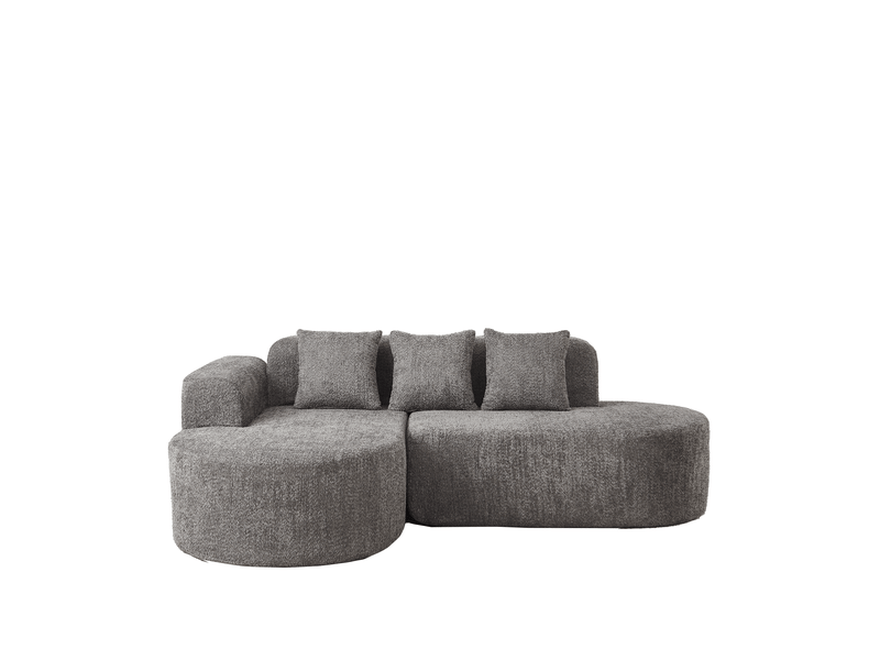  Canapé d’angle gauche 3 places 222x157 cm - méridienne gauche, design arrondi wabi-sabi, coussins inclus, revêtement chenille gris  - Conforama A