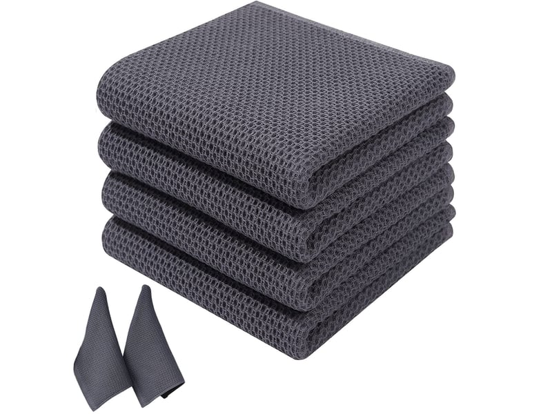  Lot de 4 torchons de cuisine,meulva,34x73x1 cm,à tissage gaufré,coton,gris foncé  - Conforama A