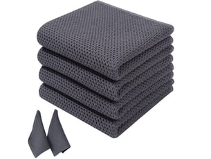 Lot de 4 torchons de cuisine,meulva,34x73x1 cm,à tissage gaufré,coton,gris foncé