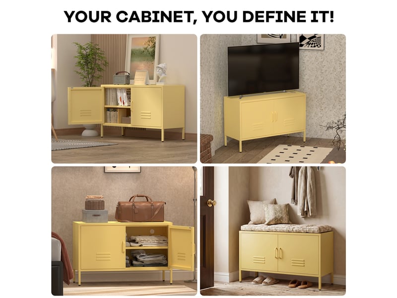 Armoire métallique jaune avec étagères réglables, rangement maison facile à nettoyer - Conforama E
