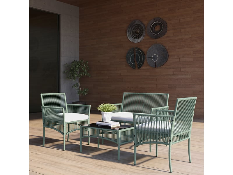 Ensemble salon de jardin 4 pcs canapé 2 pl. 2 fauteuils 1 table basse plateau verre trempé - Conforama D