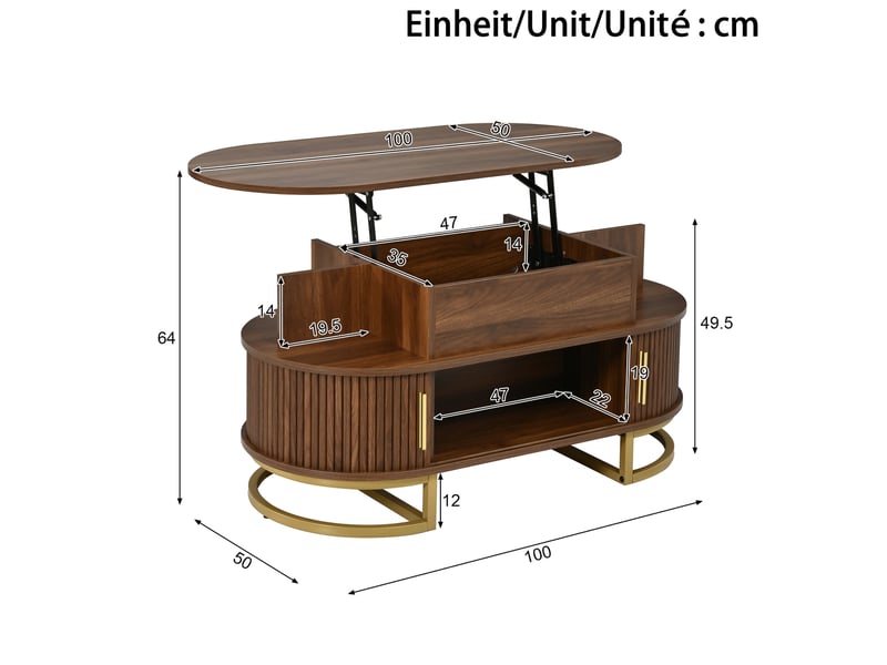 Table basse ovale à plateau relevable avec rangement 100 x 50 cm evryae  - Conforama E