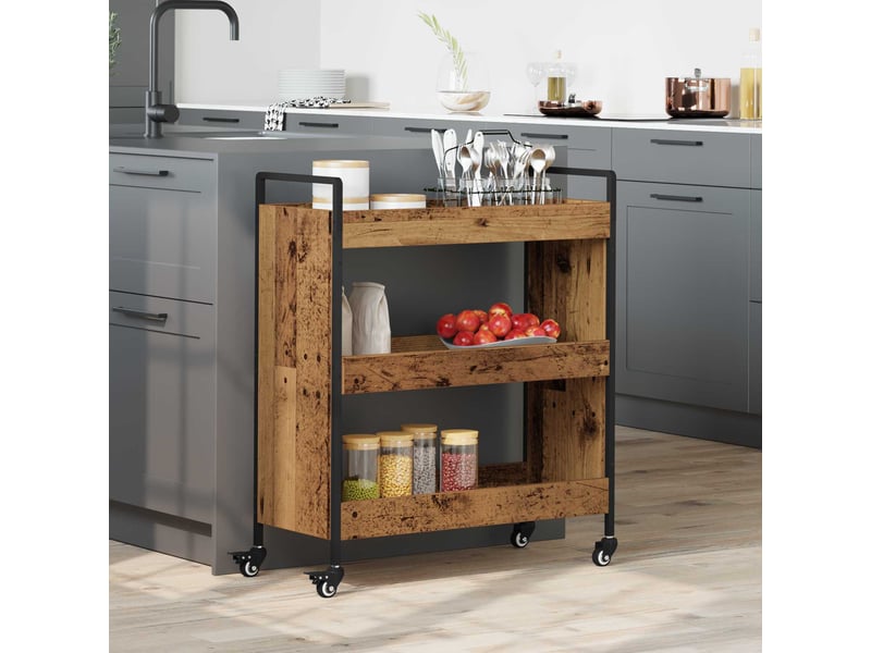 Desserte de cuisine, chariot de rangement bois ancien 70x30x82 cm - Conforama B