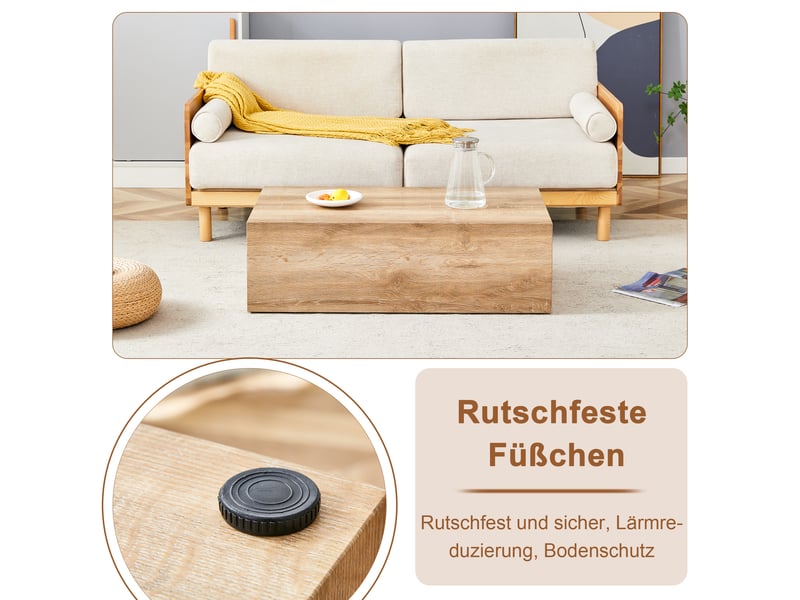  Table basse rectangulaire avec surface effet bois sans montage - lpospi - structure monobloc en mdf bois 90 × 50 × 30 cm  - Conforama E