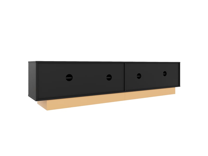  Meuble tv 200 cm noir cannelé 4 portes avec étagères réglables  - Conforama W