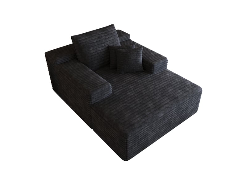 Fauteuil lounge méridienne en velours côtelé, assise profonde en mousse, sans montage, noir, 115 x 159 cm IKSETERA TRADING LTD - Conforama A
