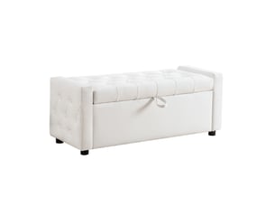 Banc coffre, banc de lit 122x45x47 cm, simili cuir, assise confortable, design simple, pour chambre et salon, blanc