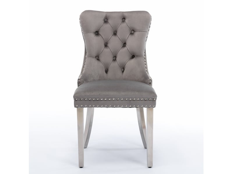  Lot de 2 chaises de salle à manger en velours gris avec pieds chromés  - Conforama A