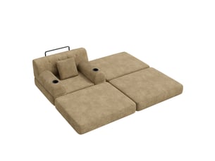 Fauteuil-lit convertible 1 place avec repose-pieds, 4 poches et 2 porte-gobelets en velours côtelé kaki