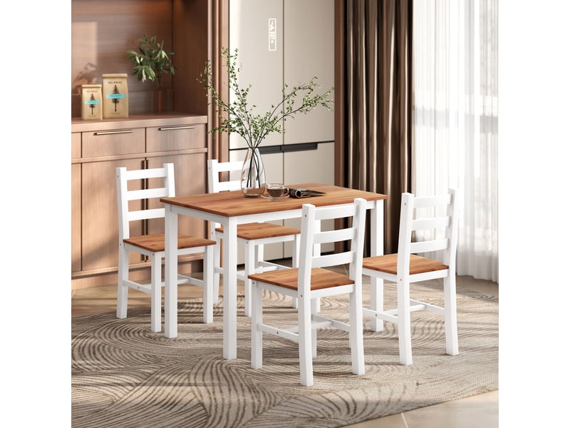  Ensemble de salle à manger, table, 4 chaises, ensemble de salle à manger, bois de pin, marron et blanc  - Conforama D