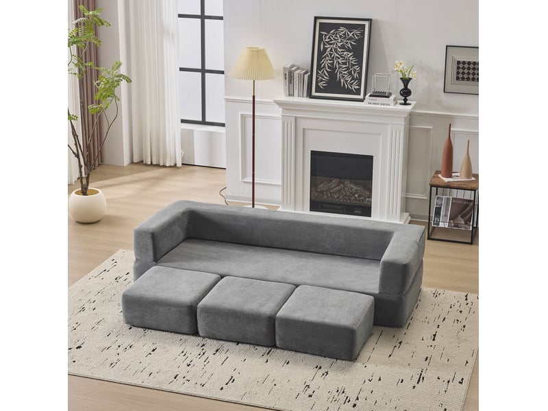  Canapé de sol modulable 3 places 201x75,5x50 cm en chenille gris foncé  - Conforama D