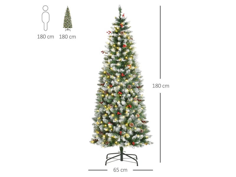  Sapin de noël artificiel de 180 cm, sapin artificiel avec éclairage led, neige artificielle, 618 branches, décoration de sapin de noël avec support en acier pour usage intérieur  - Conforama C