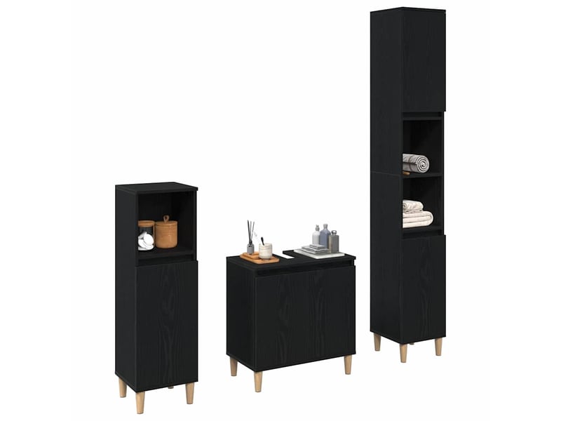Ensemble de mobilier de salle de bain 3 pc chêne noir cf64319 - Conforama C