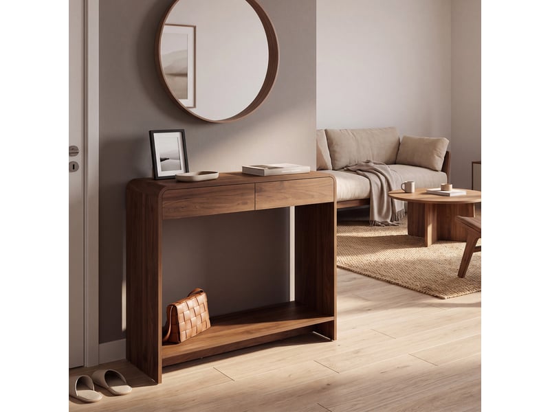  Console 2 tiroirs capucine effet noyer design arrondi  - Conforama E