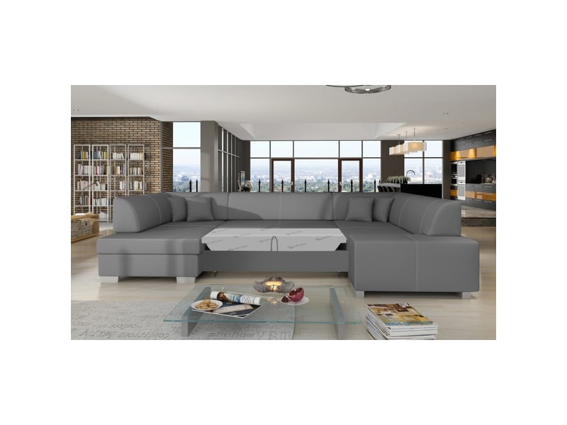 Canapé panoramique en u gris convertible 6 places havane couchage 125x280cm - Conforama B