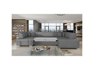 Canapé panoramique en u gris convertible 6 places havane couchage 125x280cm