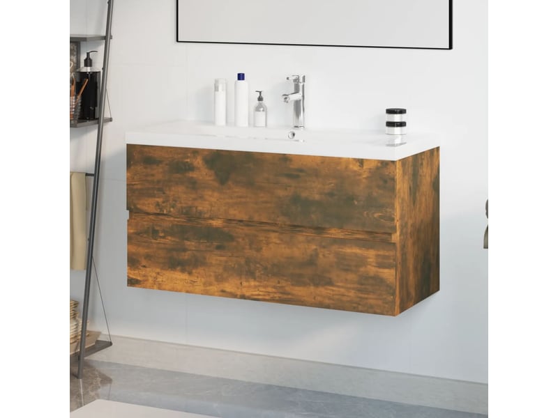  Meuble de lavabo avec bassin intégré chêne fumé bois d'ingénierie shl4309  - Conforama B
