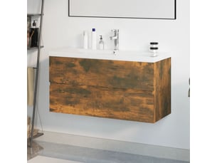 Meuble de lavabo avec bassin intégré chêne fumé bois d'ingénierie shl4309