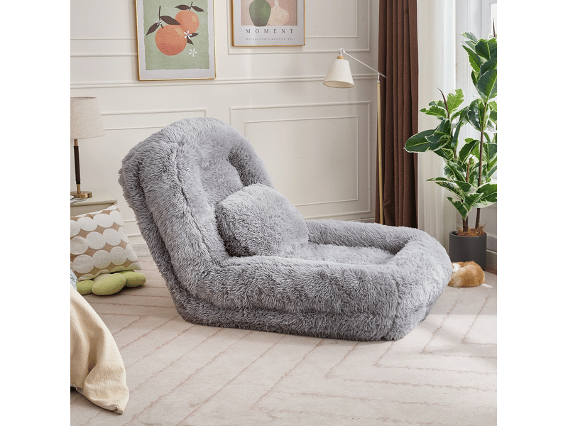  Fauteuil de sol modenvie inclinable 5 positions convertible gris clair 102 x 89 x 88 cm  - Conforama D
