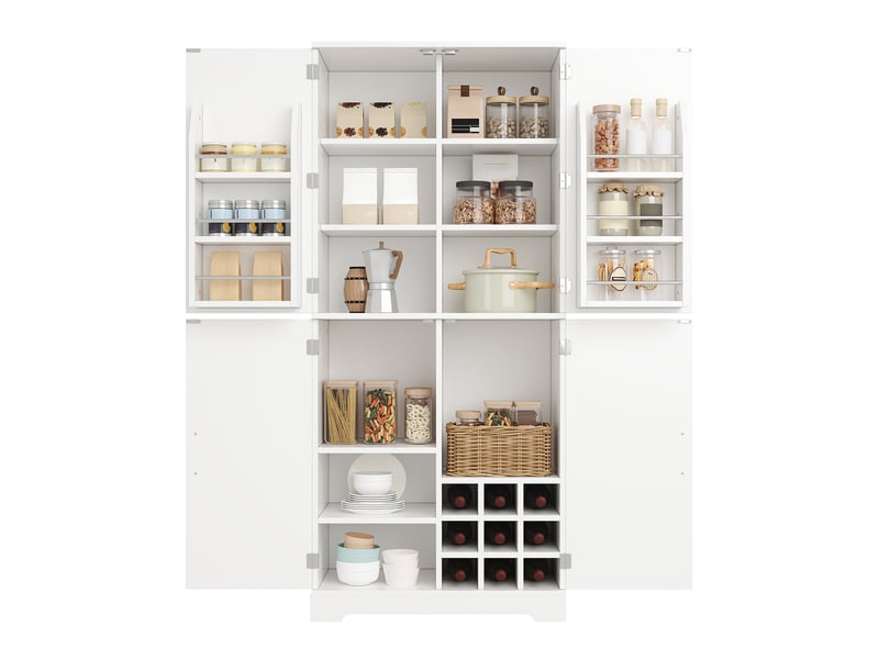 Armoire de cuisine 80x40x178cm, garde-manger à 4 portes style grange, casiers à bouteilles et rangements de porte, blanc evarich - Conforama A