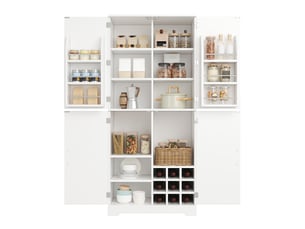 Armoire de cuisine 80x40x178cm, garde-manger à 4 portes style grange, casiers à bouteilles et rangements de porte, blanc