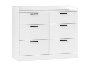 Commode en bois à 6 tiroirs, bords relevés et poignées en forme de u, 100 x 40 x 88 cm, blanche
