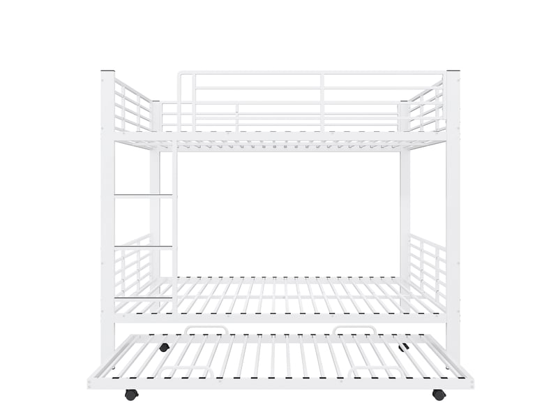  Lit superposé 140x200cm - lit triple en métal avec lit gigogne amovible pour enfants et ados - blanc  - Conforama A