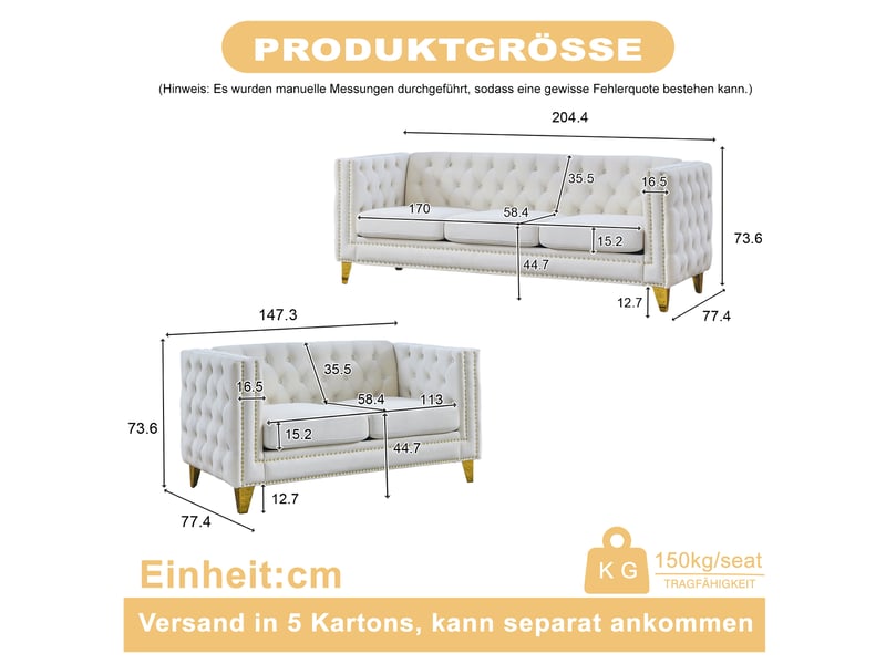  Canapé moderne - canapé en velours de style chelsfield, avec pieds dorés, boutons capitonnés, pour salon, beige, réf. W3349s00167  - Conforama C