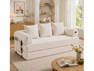 Canapé droit compressé convertible <strong>HAVRYA</strong> <strong></strong> 3 places Velours côtelé beige