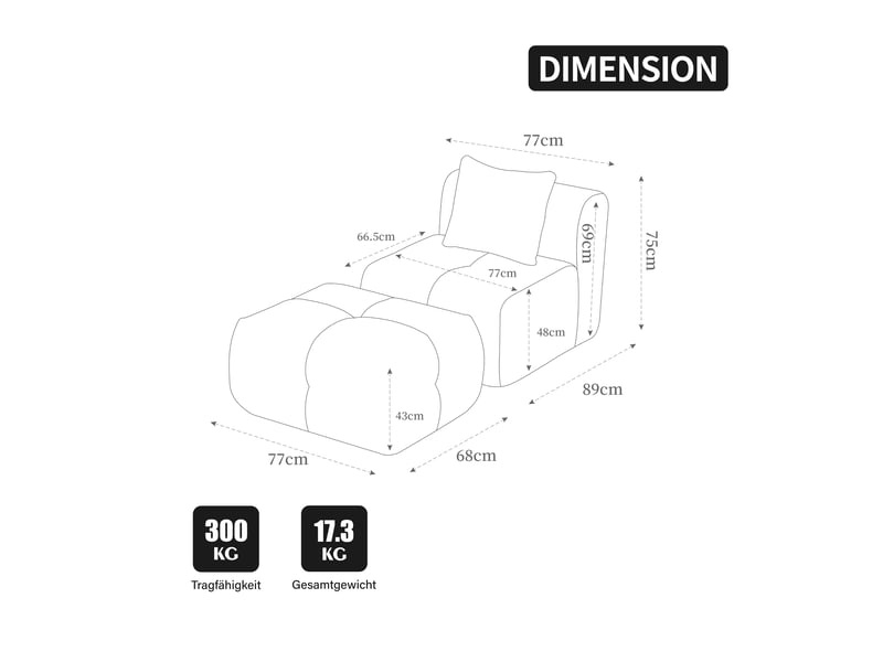 Canapé modulable 1 place en chenille gris, 77 x 157 x 75 cm, sans montage, livré compressé, base antidérapante, coussins inclus, avec repose-pieds CARDUME ESTIVAL - Conforama C