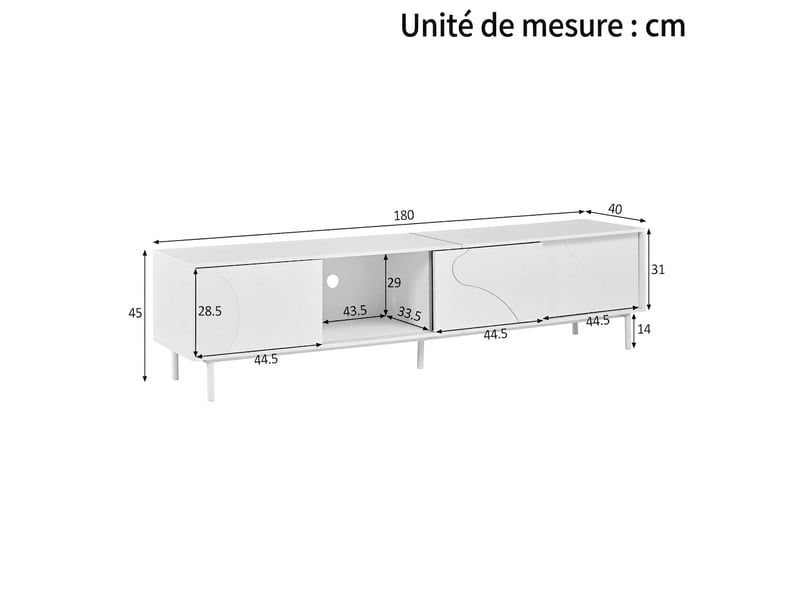 Meuble tv blanc 180 cm avec portes coulissantes mdf mat led app - Conforama B