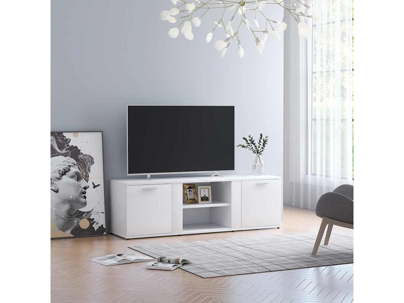  Meuble tv - banc tv - meuble de rangement blanc 120x34x37 cm bois d'ingénierie  - Conforama C