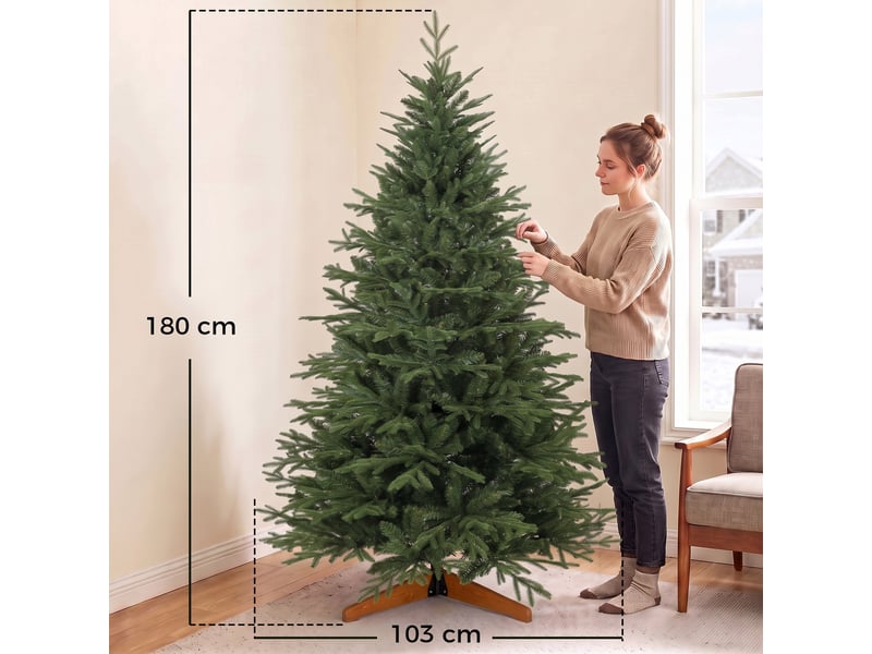  Sapin de noël artificiel 180 cm, arbre de noël, 2081 branches articulées en pe et pvc ignifuge, support en bois robuste  - Conforama C