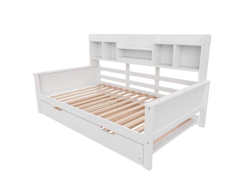  Canapé-lit en bois massif blanc 90x200 cm avec lit gigogne 90x190 cm, rangements et lattes  - Conforama A