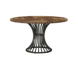 Table à manger ronde 6 places à piètement sablier - pieds réglables, mdf et métal - noir, marron rustique